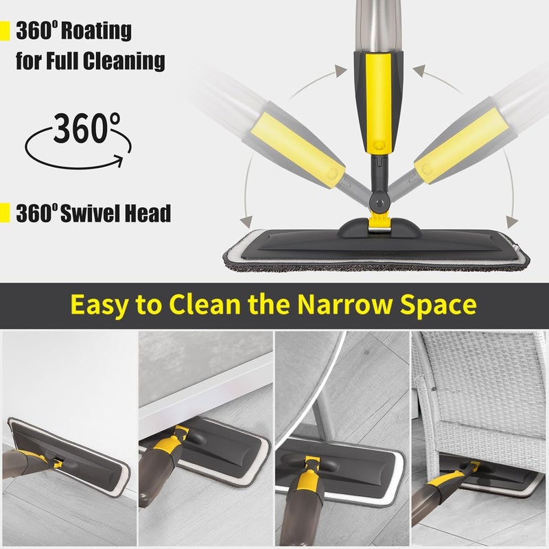 Panda Grip Mops for Floor Cleaning, Spray Mop with 400ml Refillable Bottle and 2 Replacement Pads Dry Wet Floor Household or Commercial Hardwood Laminate Tile Ceramic - Image 3